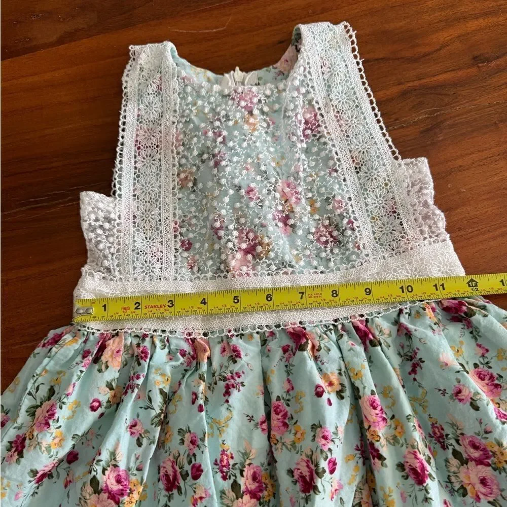 EUC Trish Scully turquoise Floral Hi Lo Dress Size 5